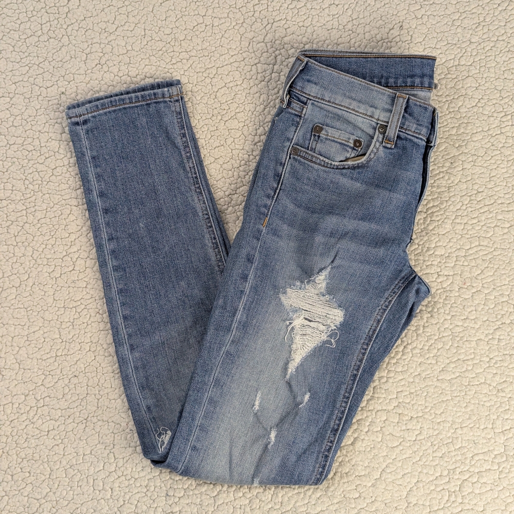 rag & bone Light Blue Distressed Skinny Jeans